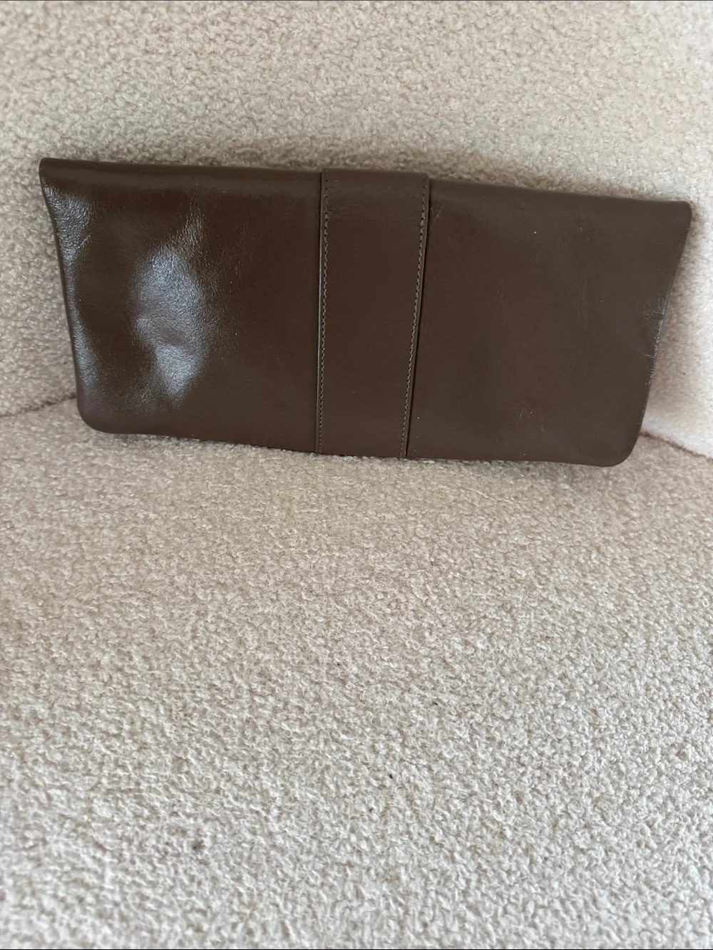 HOBO Brown Leather Fold-Over Clutch with Silver Ring Accent